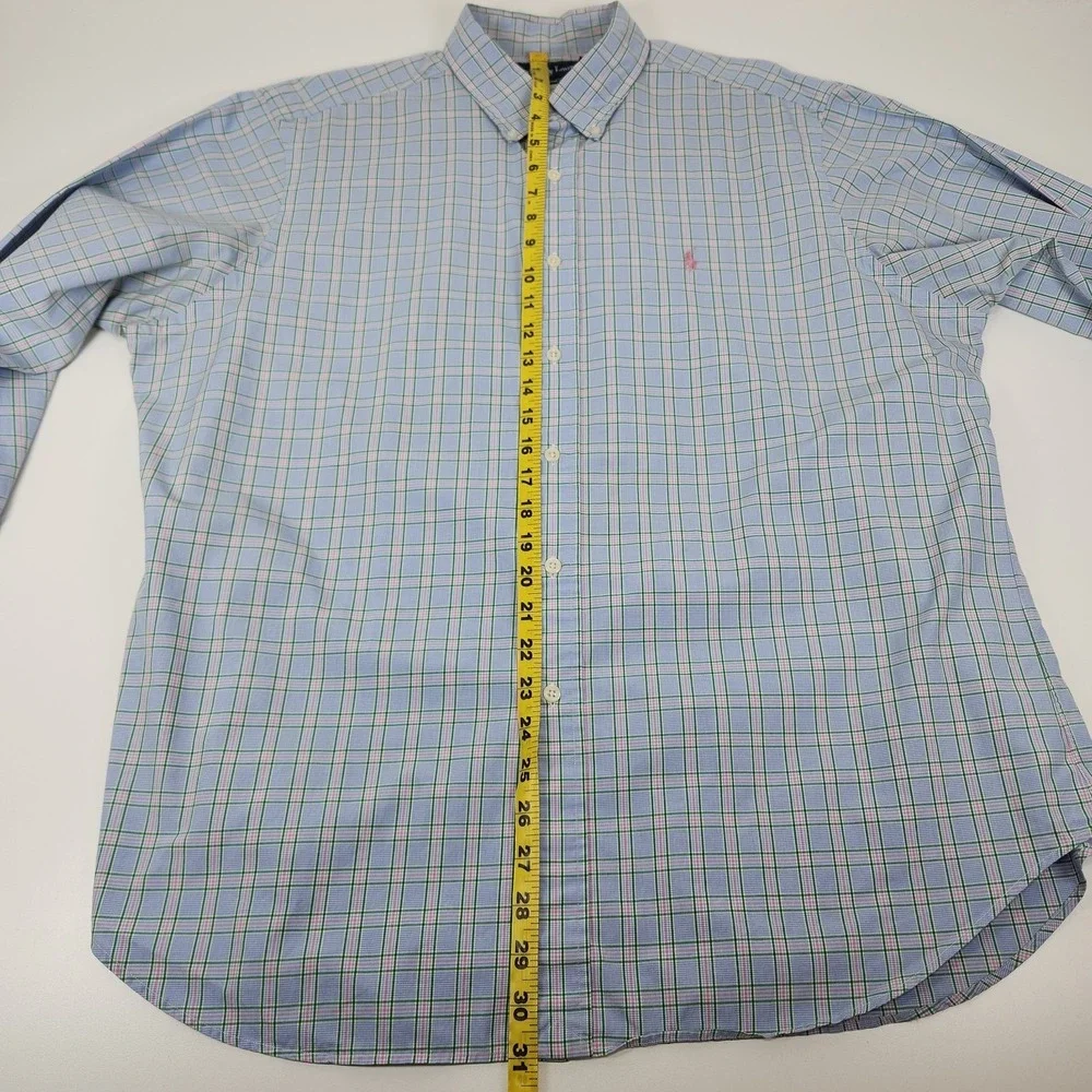 Ralph Lauren Polo Shirt Mens 17 - 32/33 Classic Fit Blue Green PInk‎ Pony Check